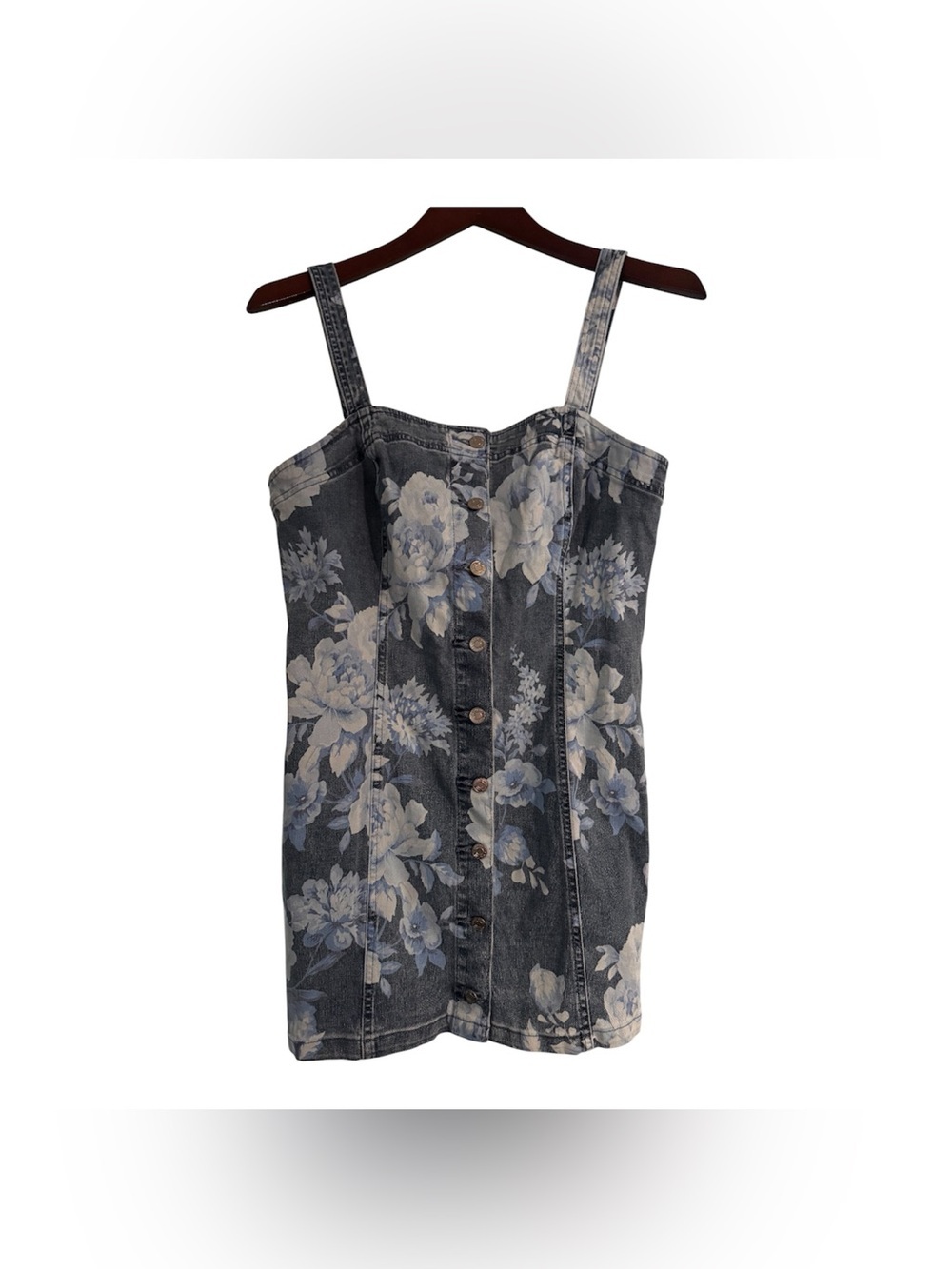 GAP Blue Floral Denim Button-Front Mini Dress | vintage-style botanical NWT - Picture 3 of 9